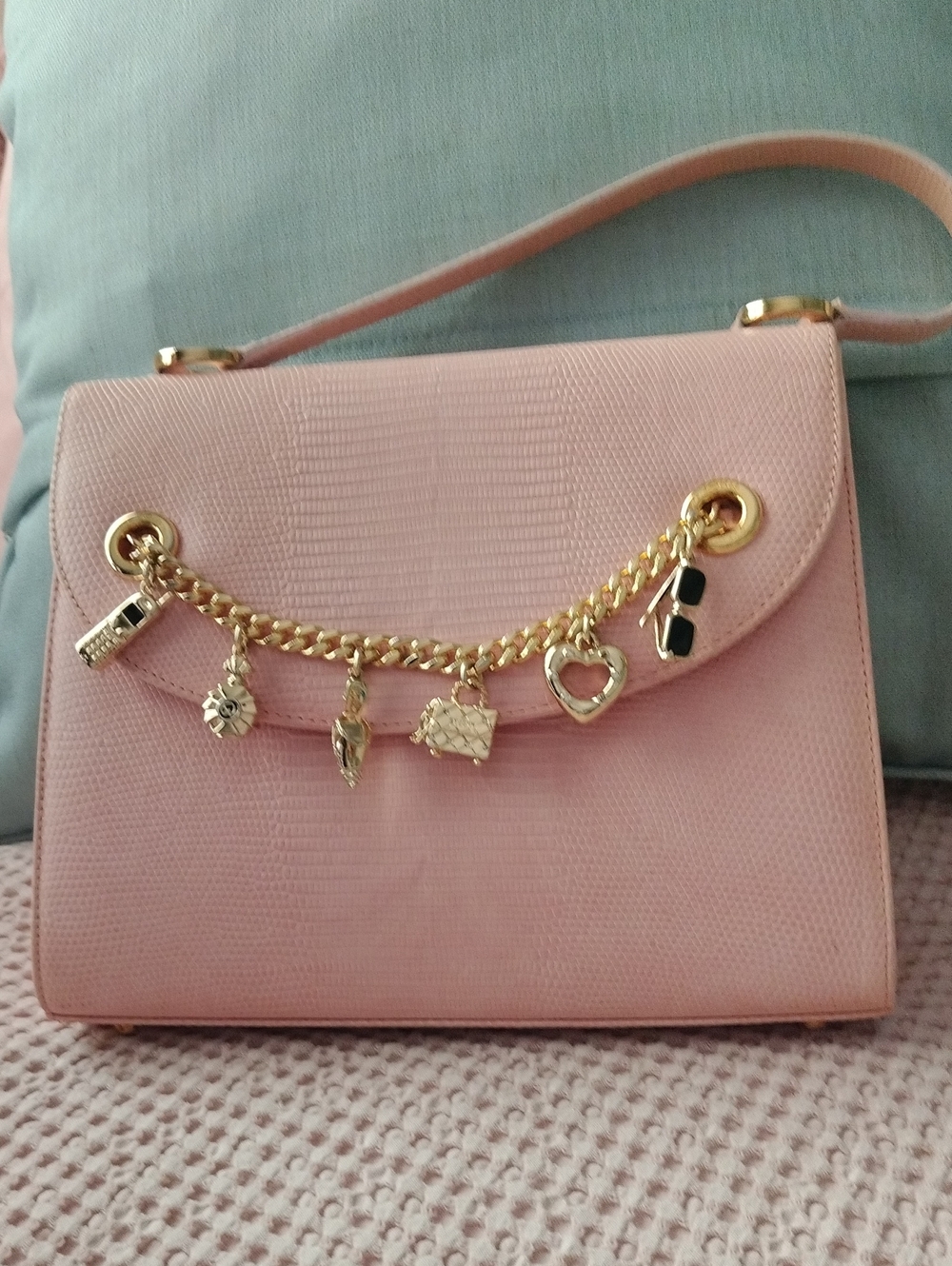 St. John Blush Pink Charm-Chain Shoulder Bag